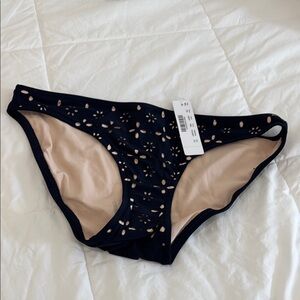 NWT J. Crew Navy Laser-Cut Bikini Bottoms with Nude Lining